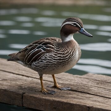 Garganey bird on piece of wood