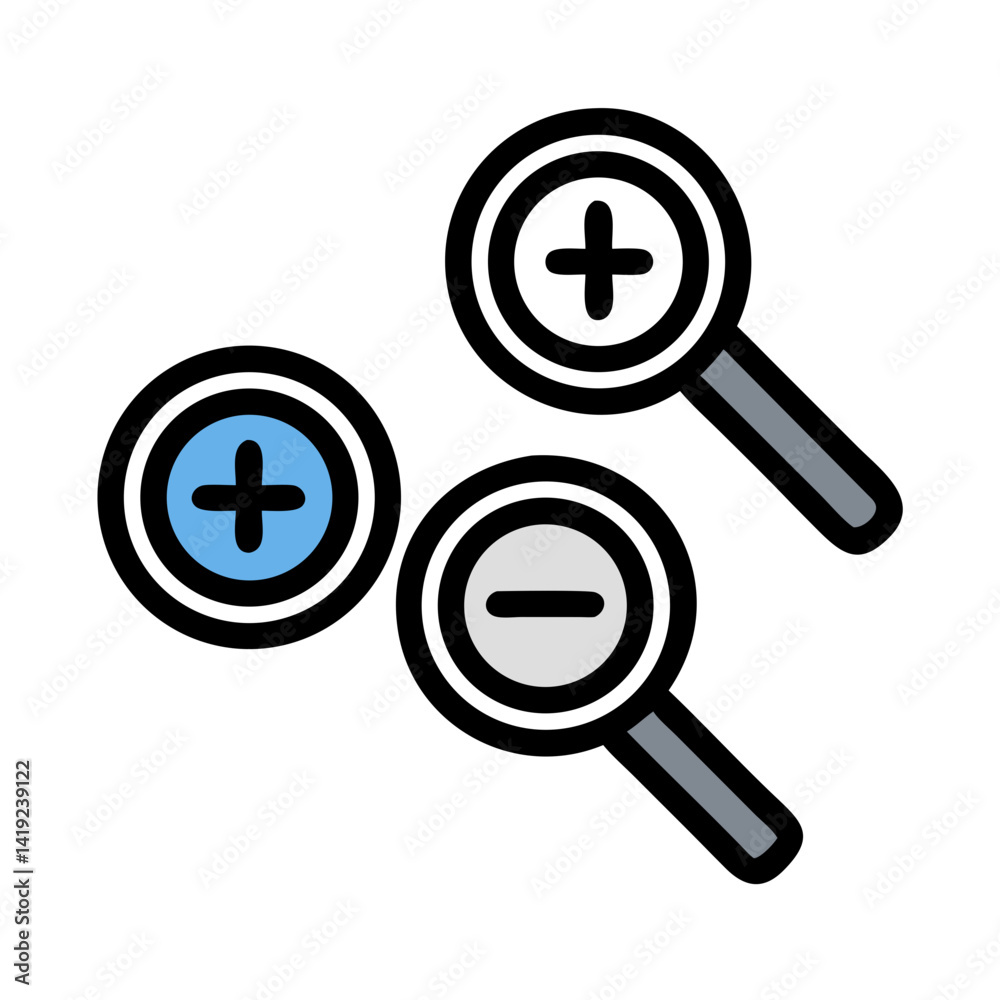 Poster Magnifying Glass with Plus and Minus Icon Representing Zoom In and Zoom Out Functionality