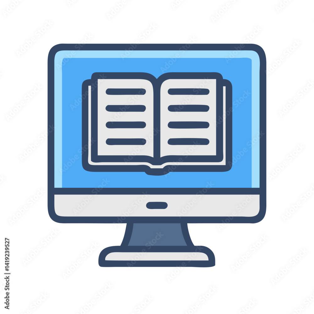 Poster Monitor with Book Icon Representing Online Design and Digital Learning
