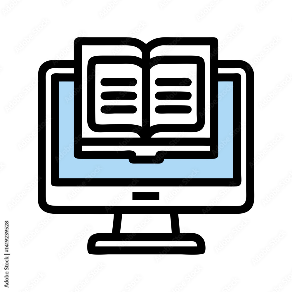 Poster Monitor with Book Icon Representing Online Design and Digital Learning
