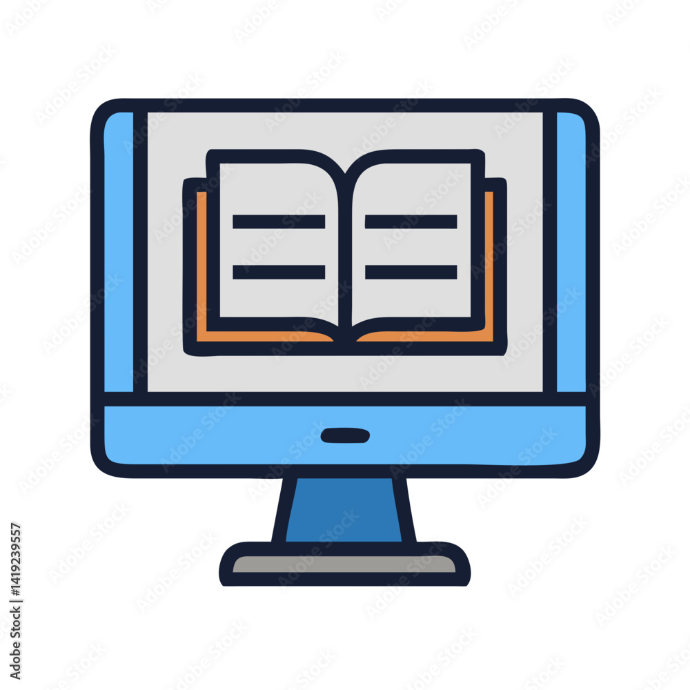 Poster Monitor with Book Icon Representing Online Design and Digital Learning