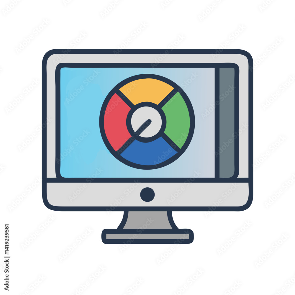 Poster Monitor with Color Wheel Icon Representing Visual Design and Digital Art