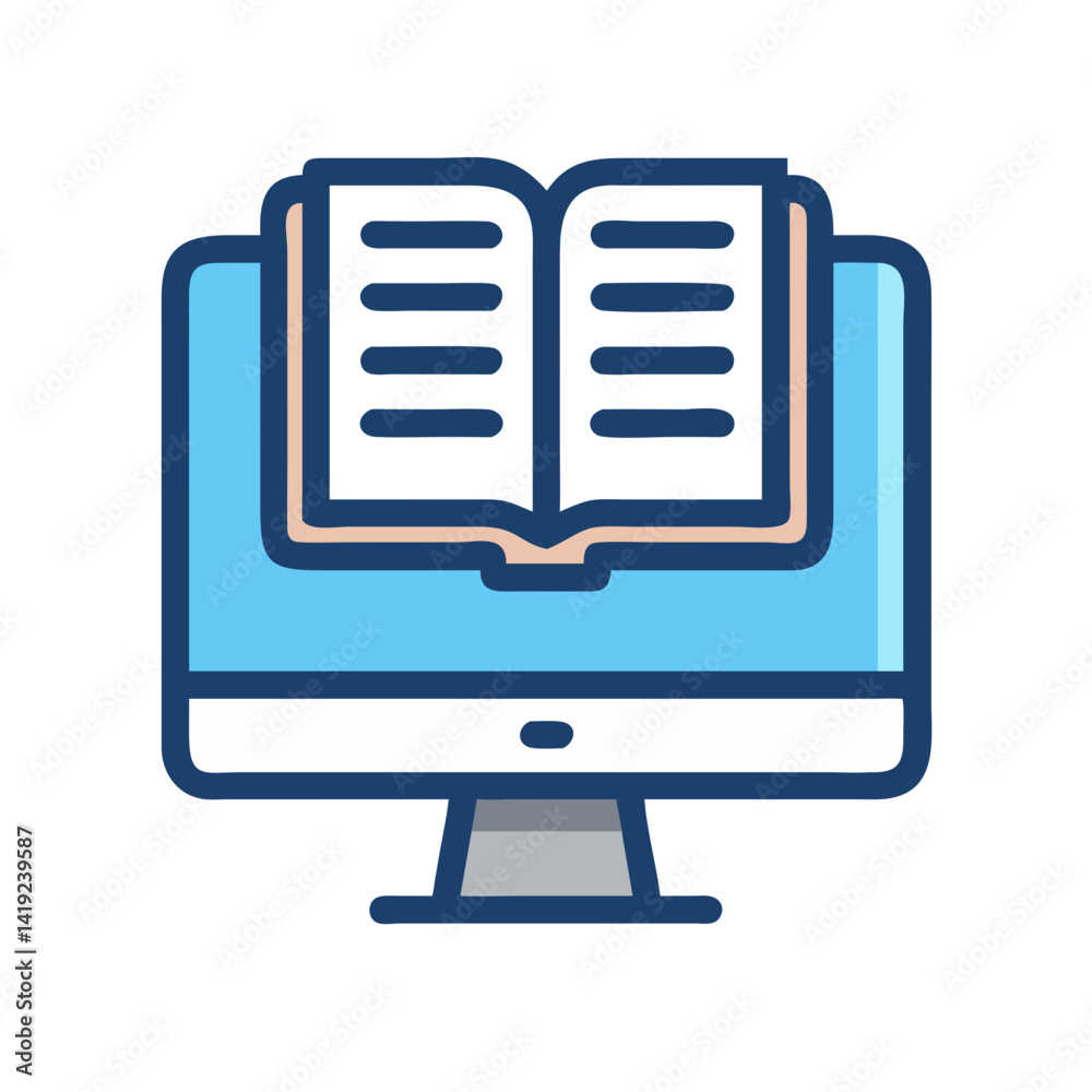 Poster Monitor with Book Icon Representing Online Design and Digital Learning