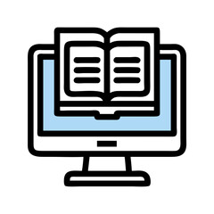 Fototapeta premium Monitor with Book Icon Representing Online Design and Digital Learning