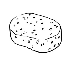 porous cleaning sponge monochrome line doodle illustration for cleaning icons, housework visuals, instruction manuals, or hygiene infographics.