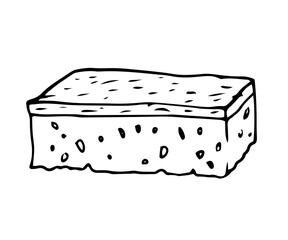 sponge for dishwashing in kitchen isolated on white background. Doodle cleaning concept, washing tools for banner, poster