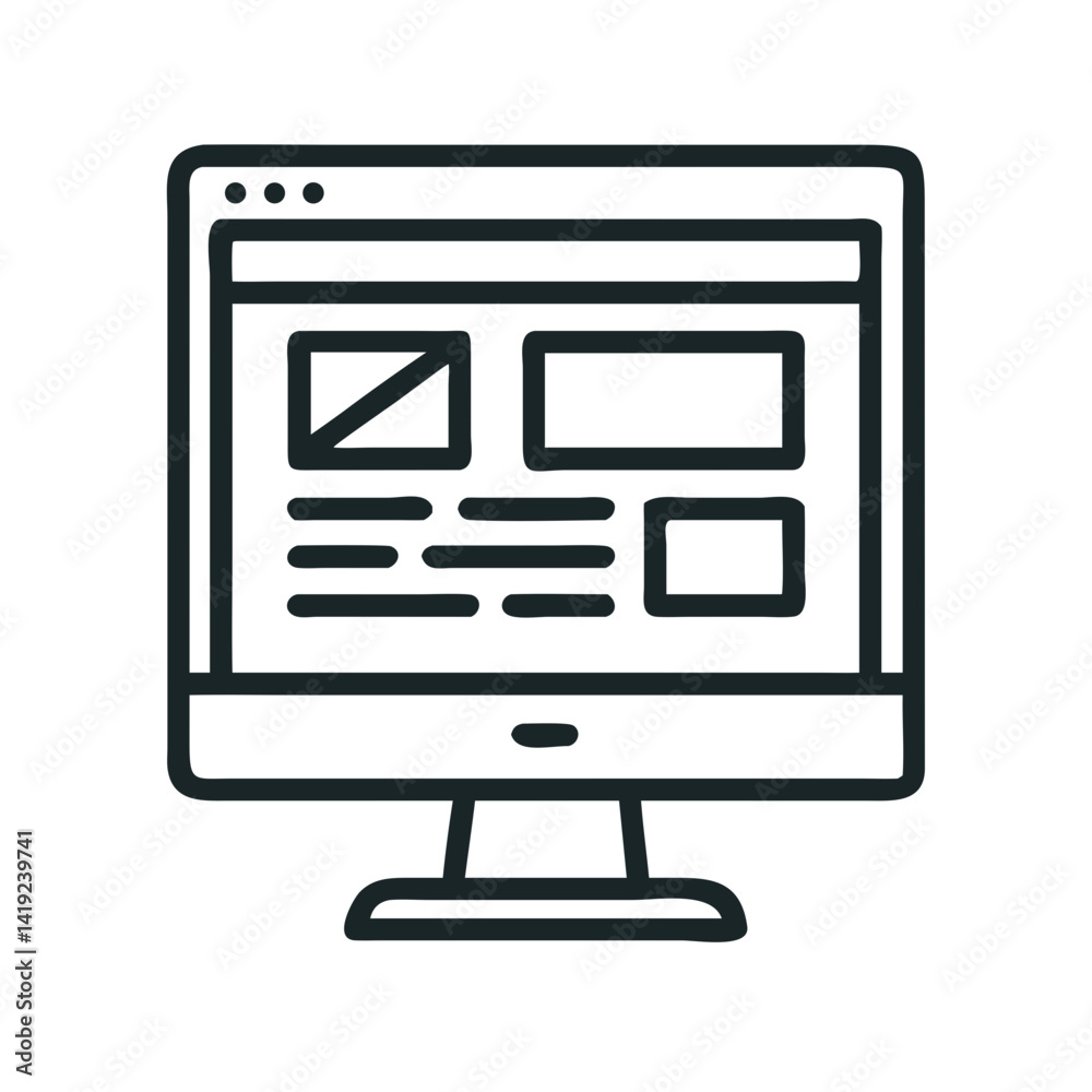 Poster Monitor with Wireframe Icon Representing Website Design and Web Development