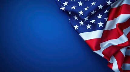 Patriotic background with a vivid depiction of the American flag on blue