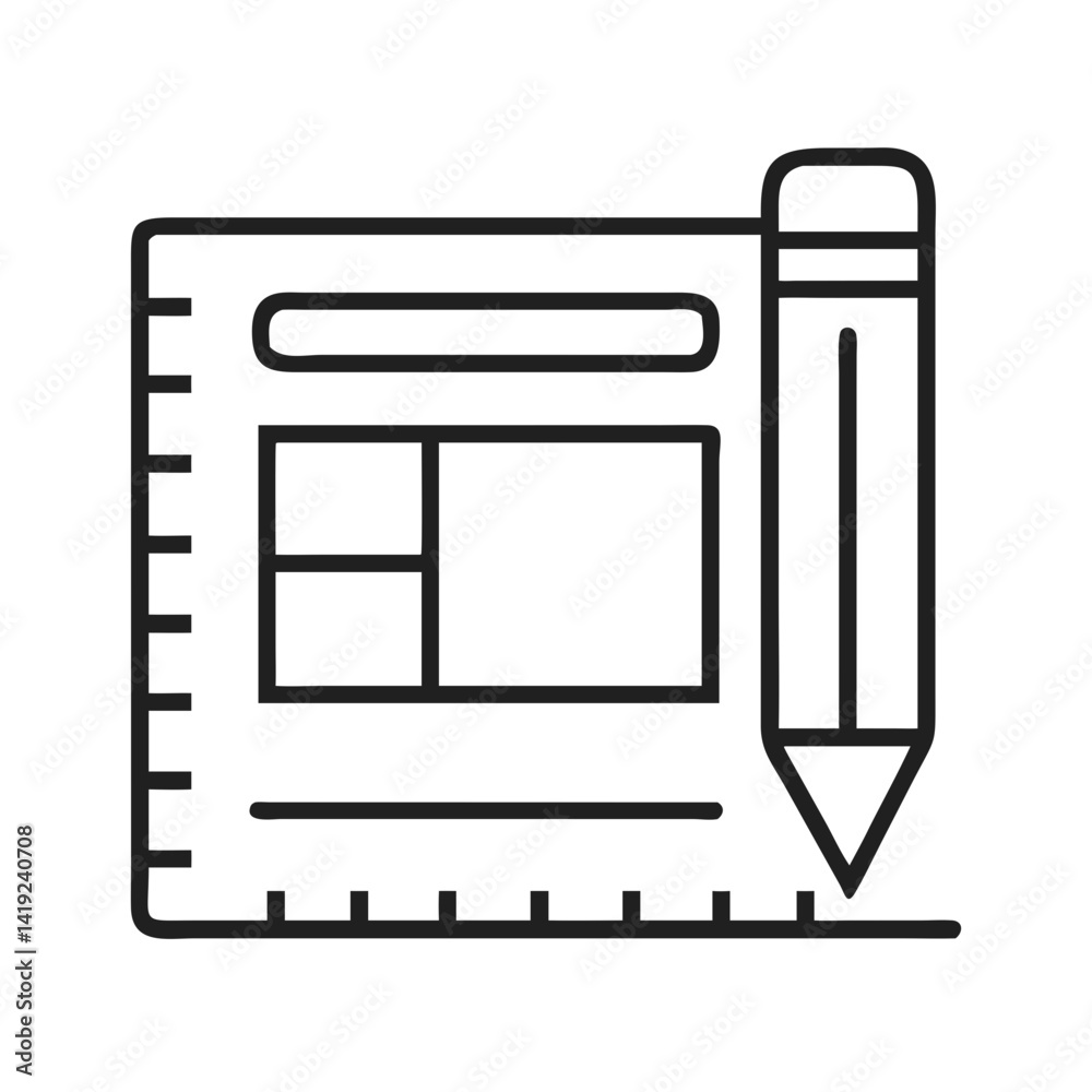Poster Pencil and Ruler in Bounding Box Icon Representing Design Tools and Layout Planning