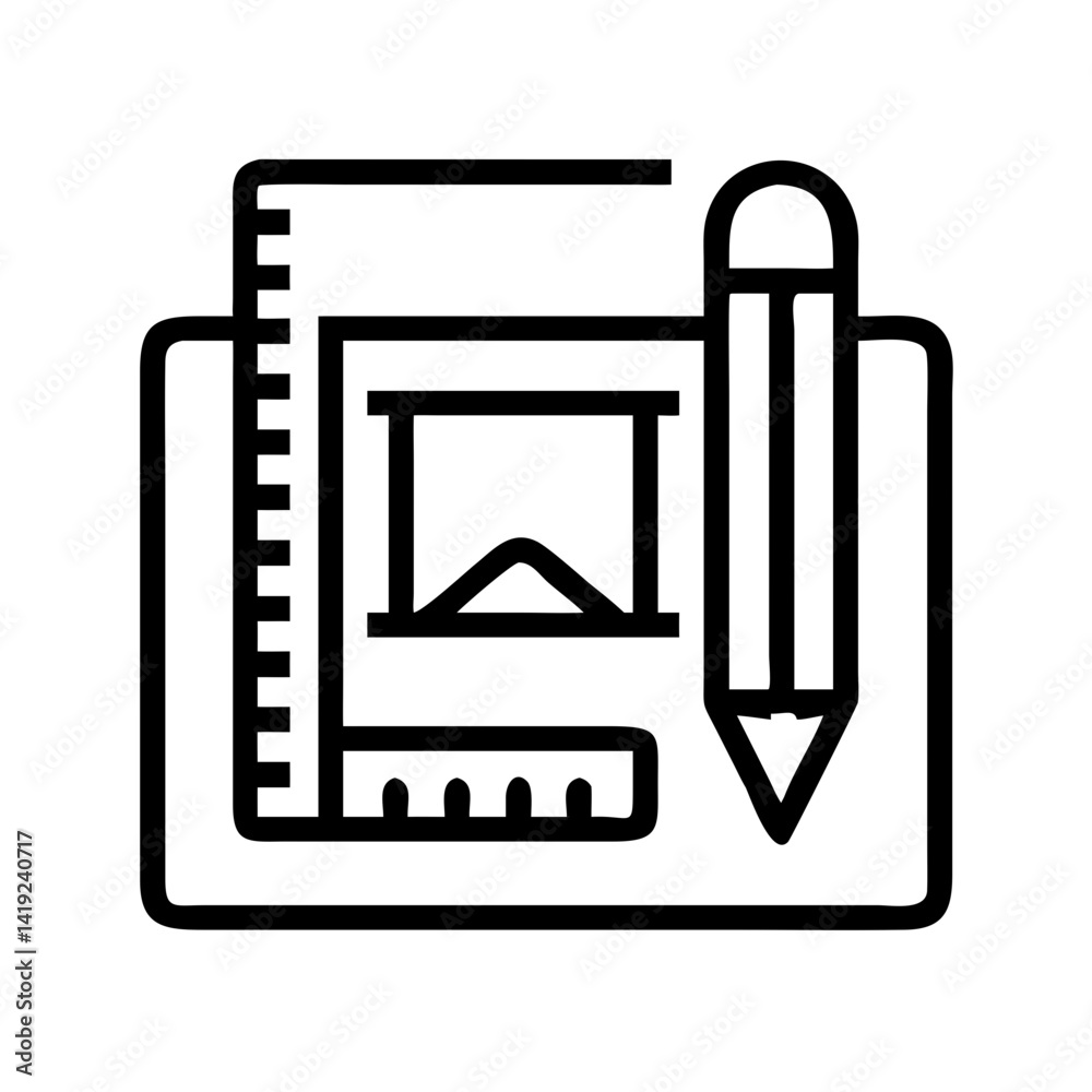 Poster Pencil and Ruler in Bounding Box Icon Representing Design Tools and Layout Planning