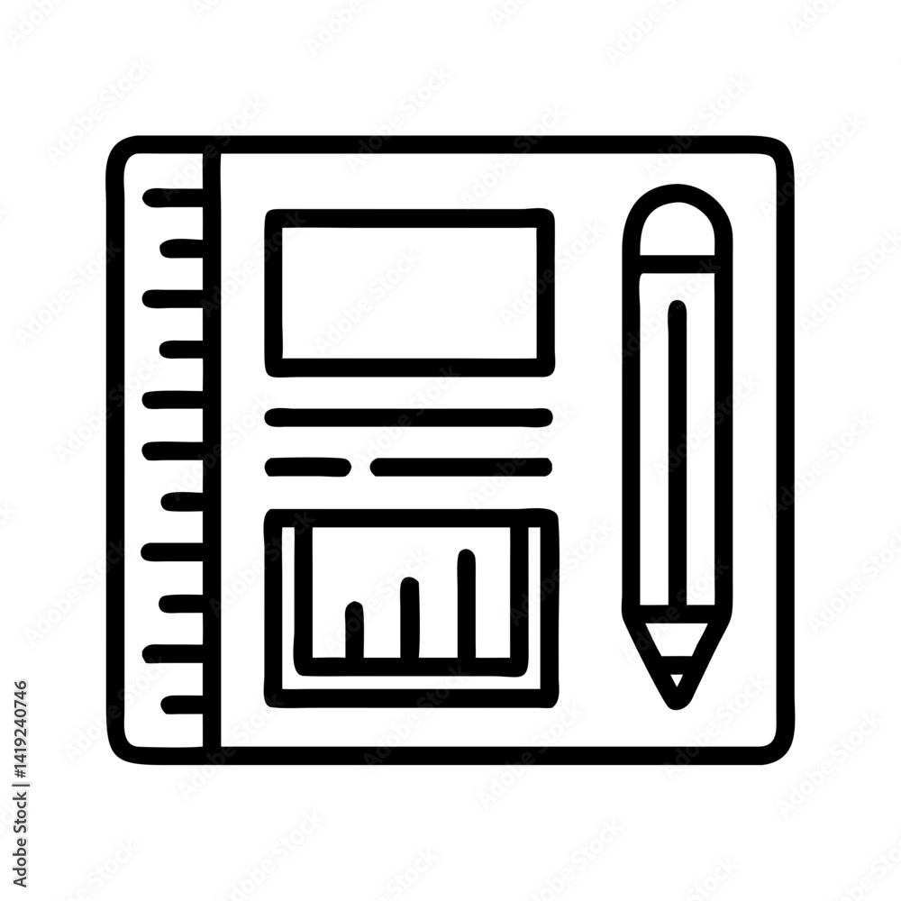 Poster Pencil and Ruler in Bounding Box Icon Representing Design Tools and Layout Planning
