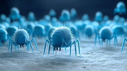 Close up view of dust mites being eradicated by powerful UV light in a scientific accuracy experiment  Microscopic image showcasing the elimination of these common household allergens and pests