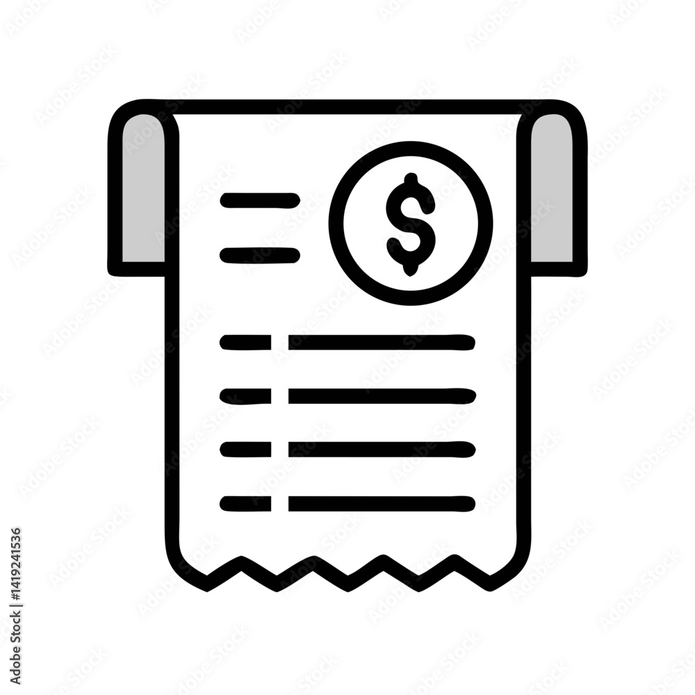 Poster receipt with dollar symbol icon representing billing and financial transaction record