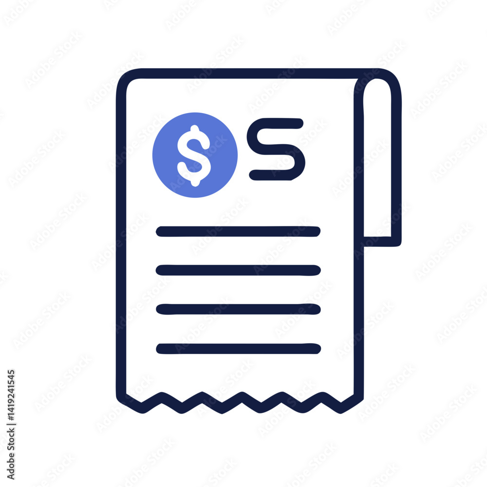 Poster receipt with dollar symbol icon representing billing and financial transaction record
