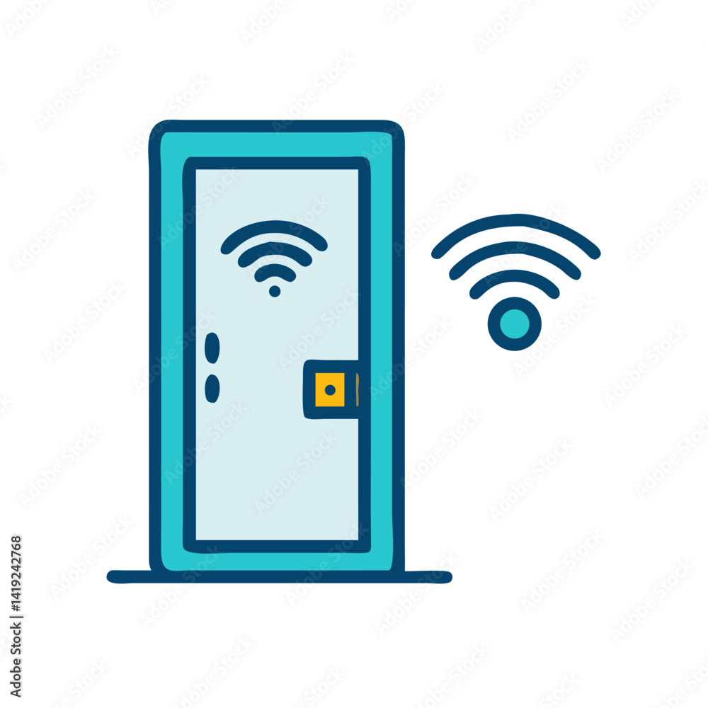 Poster Smart Door Icon Representing Wireless Entry Access and Remote Security Control