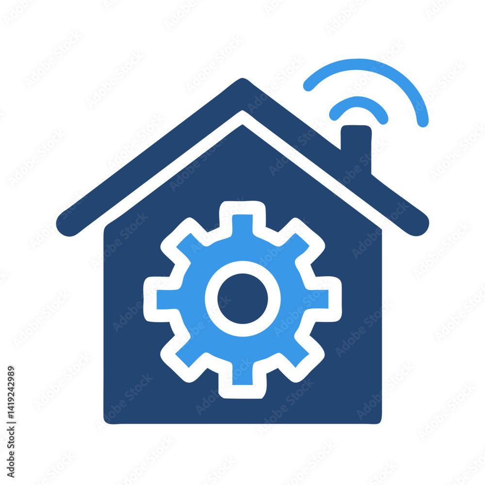 Poster Smart Home with Gear Icon Representing Home System Automation and Configuration