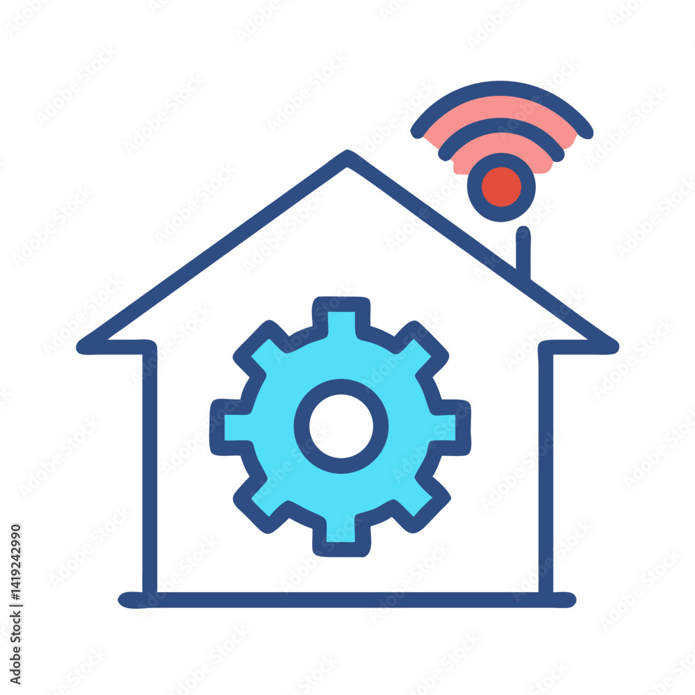 Poster Smart Home with Gear Icon Representing Home System Automation and Configuration