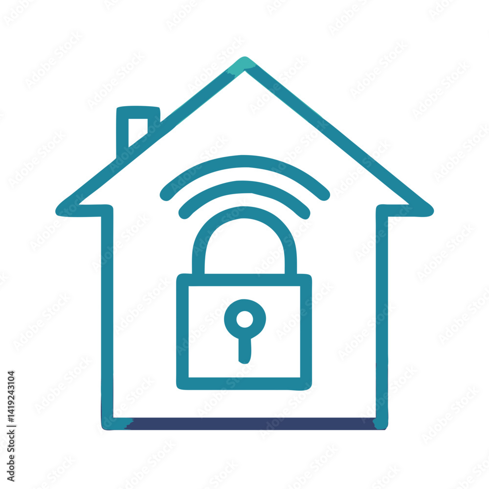 Poster Smart Home with Lock Icon Representing Secured Home and Remote Access Control