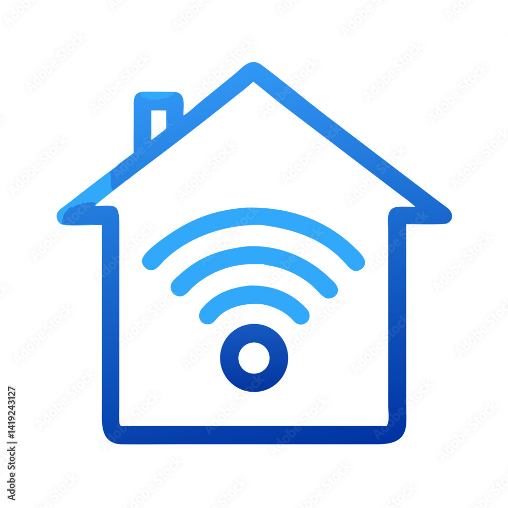 Poster Smart Home with Signal Icon Representing Wireless Connectivity and Home Automation