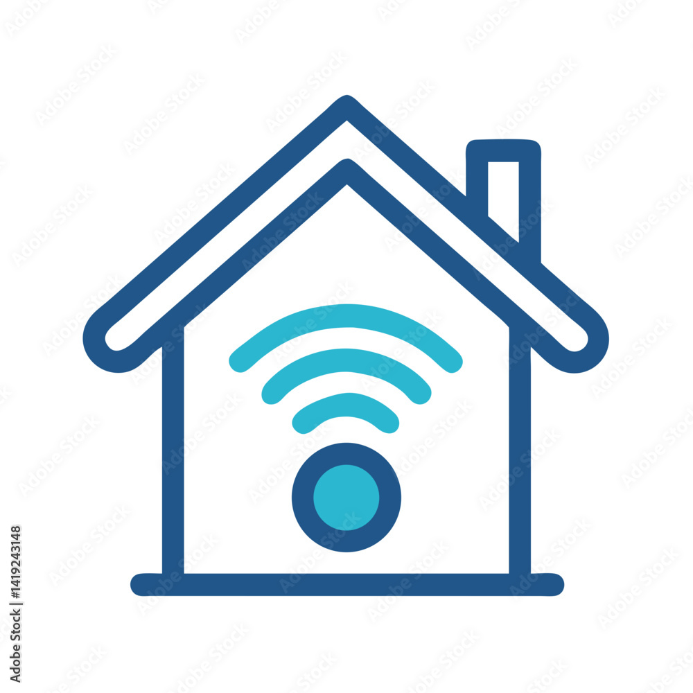 Poster Smart Home with Signal Icon Representing Wireless Connectivity and Home Automation