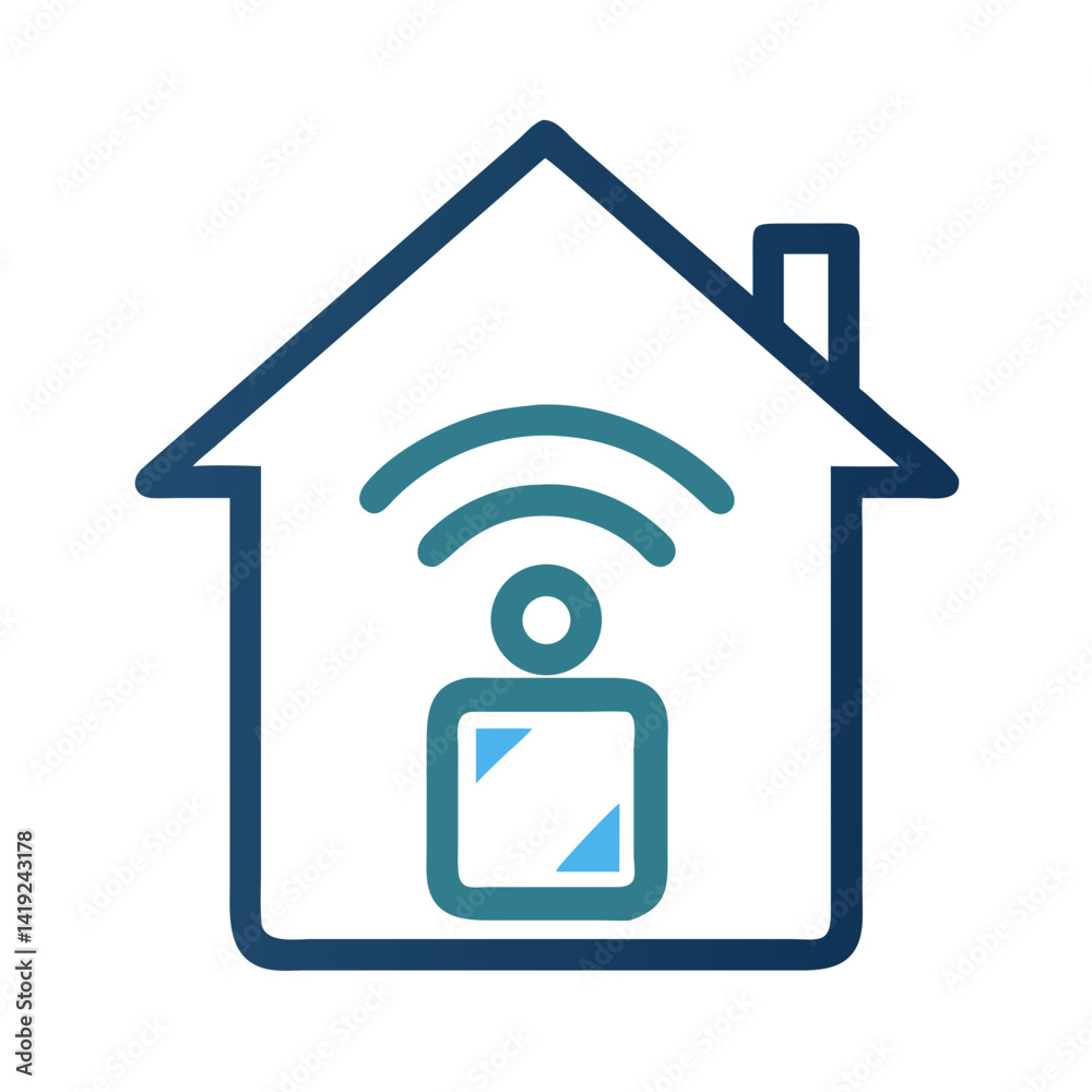 Poster Smart Home with Signal Icon Representing Wireless Connectivity and Home Automation