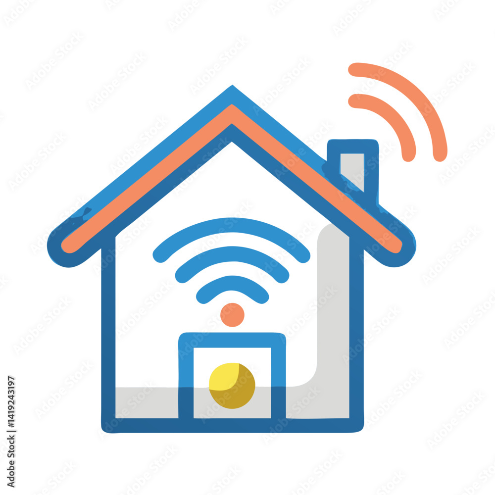 Poster Smart Home with Signal Icon Representing Wireless Connectivity and Home Automation