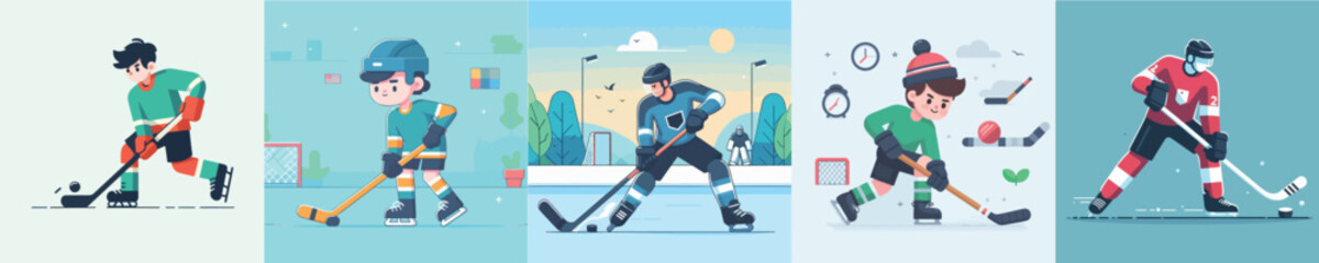 Fototapeta premium vector character of young man playing hockey