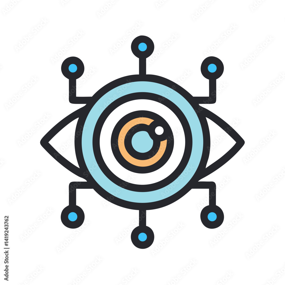Poster tech eye circle icon representing digital vision and futuristic surveillance