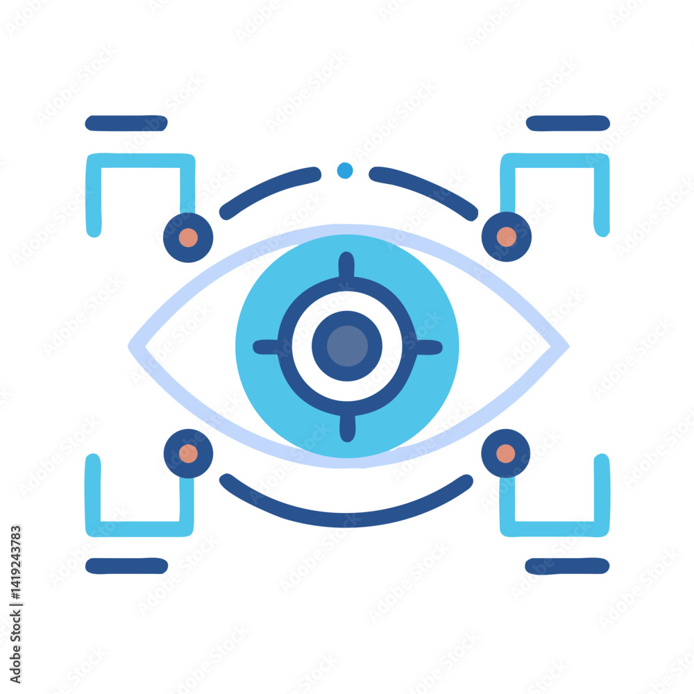 Poster tech eye circle icon representing digital vision and futuristic surveillance