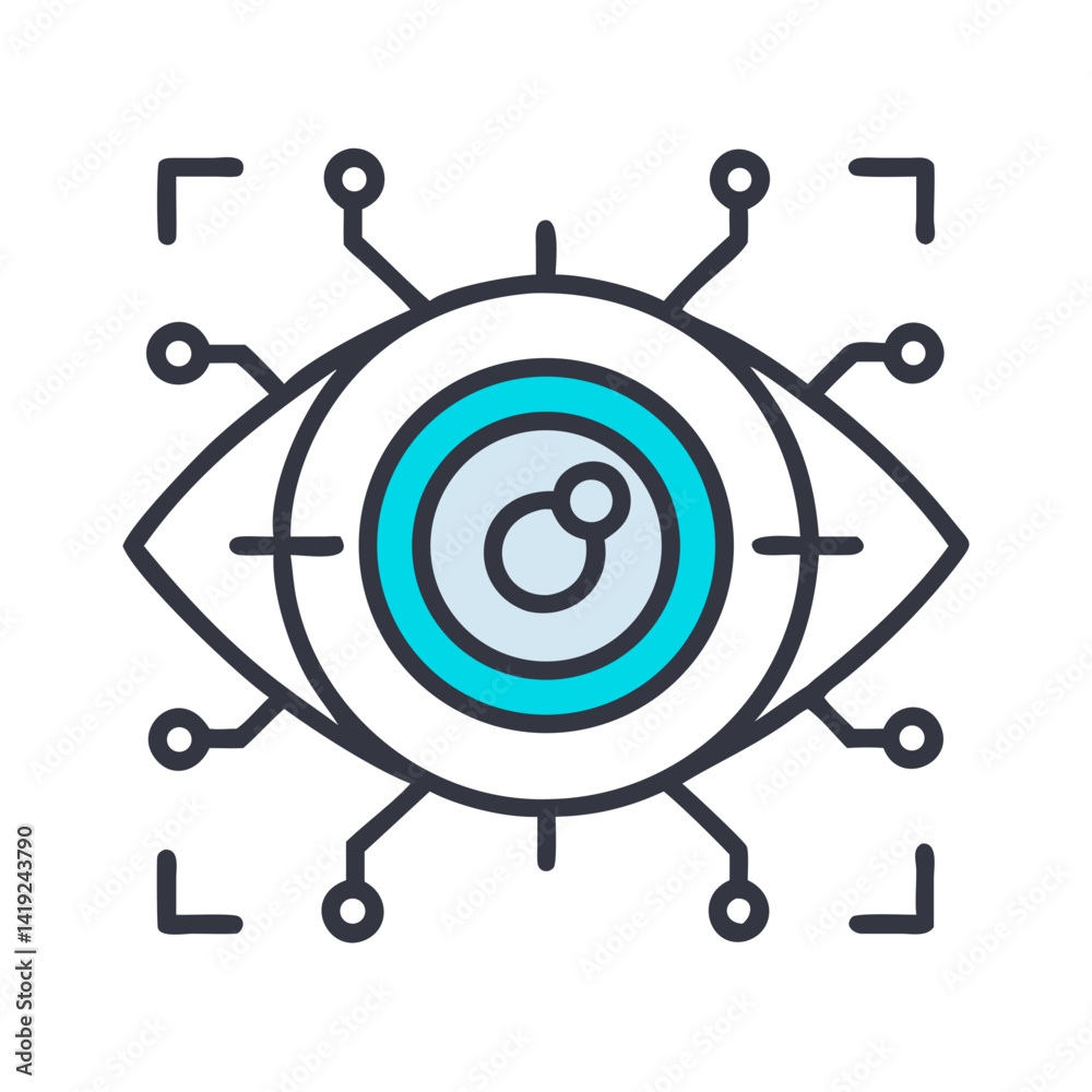 Poster tech eye circle icon representing digital vision and futuristic surveillance