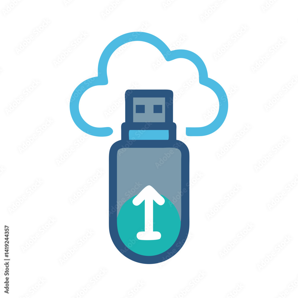 Poster USB with Cloud Arrow Icon Representing Creative Data Transfer and Cloud Backup