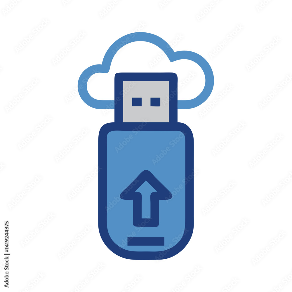 Poster USB with Cloud Arrow Icon Representing Creative Data Transfer and Cloud Backup