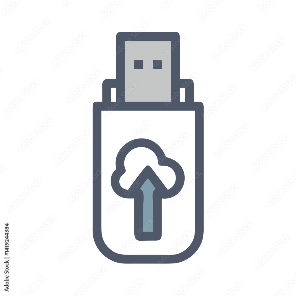 Poster USB with Cloud Arrow Icon Representing Creative Data Transfer and Cloud Backup