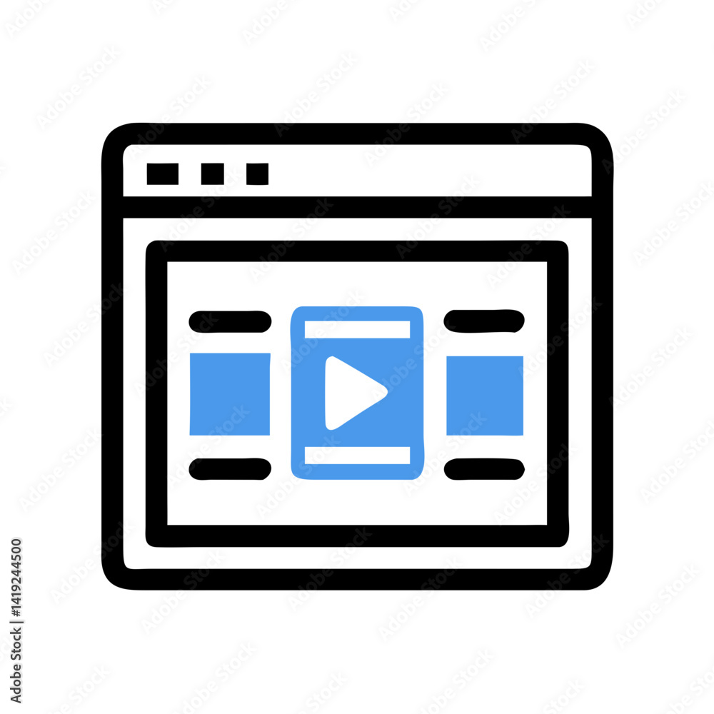 Poster Video Window Icon Representing Media Player Interface for Digital Content Viewing