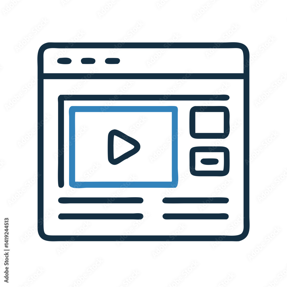 Poster Video Window Icon Representing Media Player Interface for Digital Content Viewing