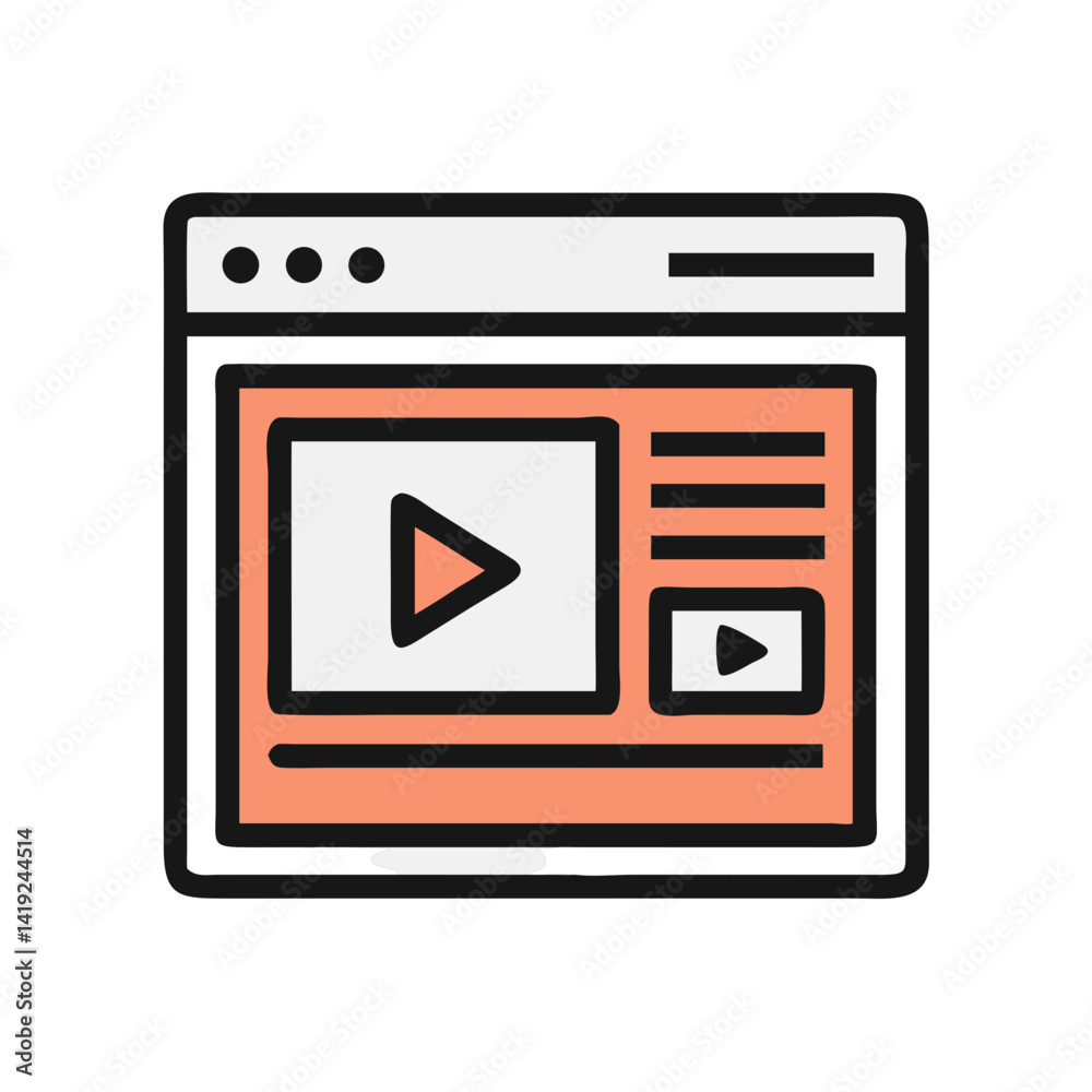 Poster Video Window Icon Representing Media Player Interface for Digital Content Viewing