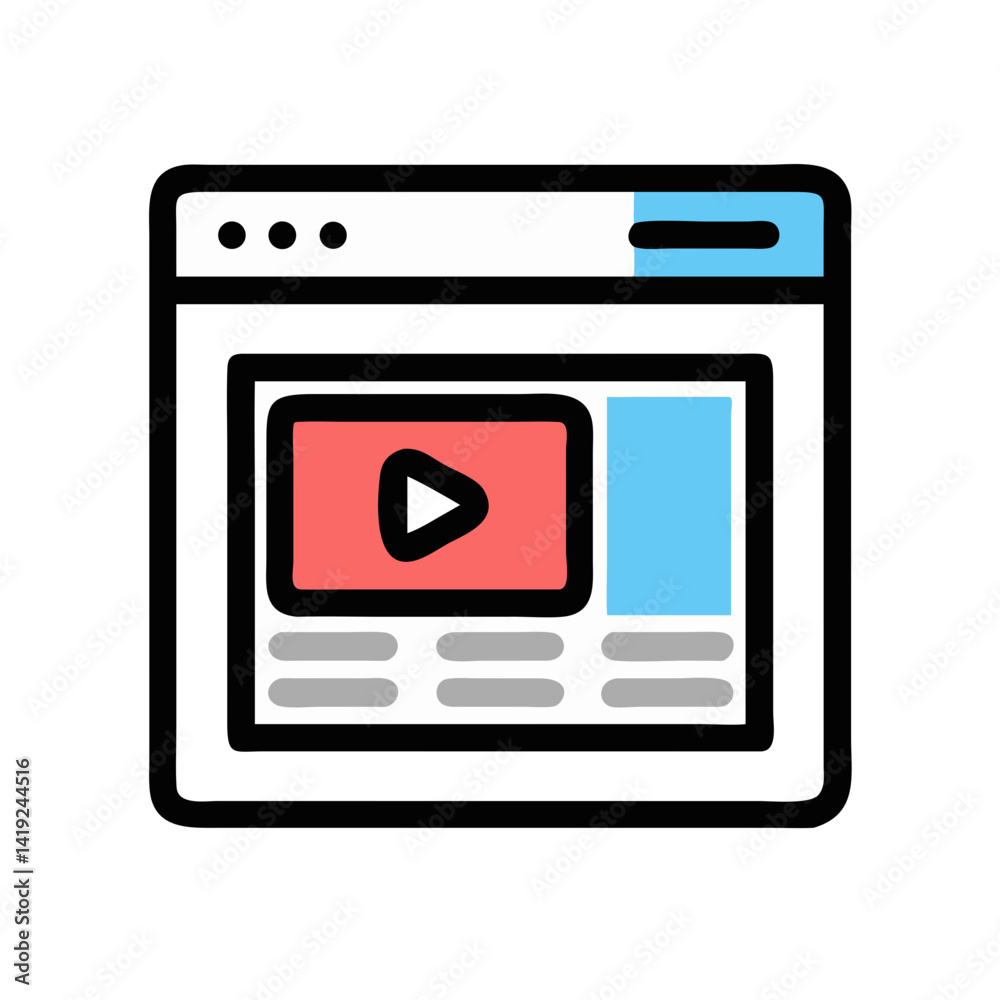 Poster Video Window Icon Representing Media Player Interface for Digital Content Viewing