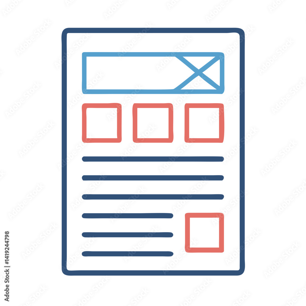 Poster Wireframe Document Icon Representing UI Mockup and Interface Design Blueprint