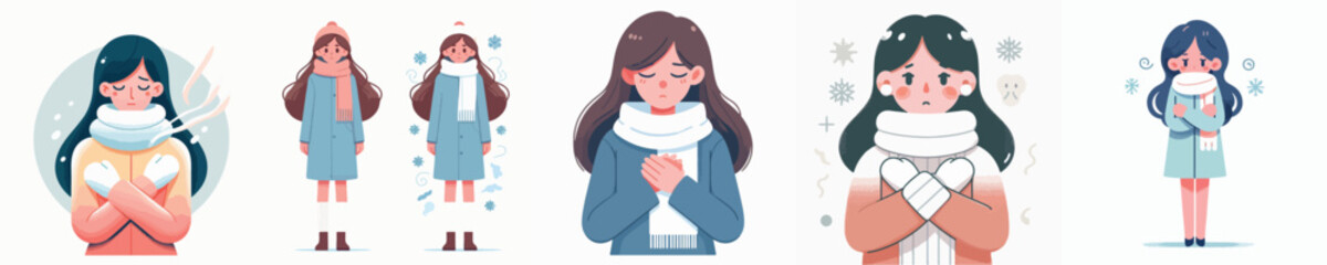 vector set of cold women