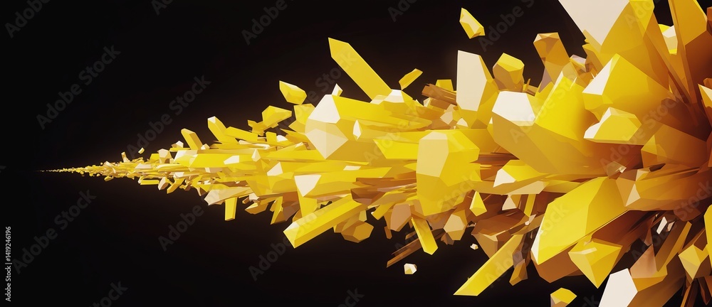 Poster dynamic yellow crystalline abstract background with sharp shapes creating a vivid visual depth and m