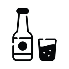 A customizable glyph style icon of wine bottle with glass