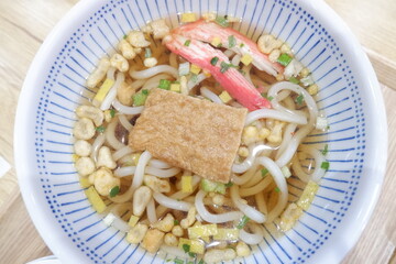 Delicious Udon Noodle Soup with Tofu and Crab