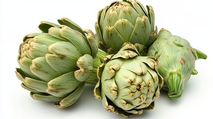 Obraz premium Fresh green artichoke isolated on a neutral background, showcasing its natural texture, vibrant color, and organic detail, perfect for healthy food, nutrition, vegetarian, and culinary design concepts