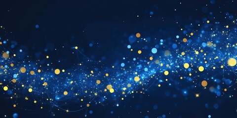Abstract background with glowing blue and gold dots connected by lines creating a network effect Perfect for technology or science presentations