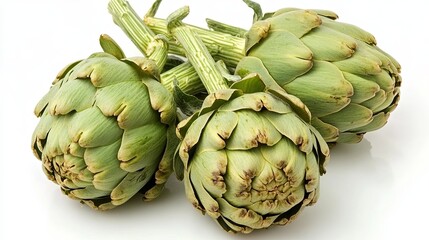 Obraz premium Fresh green artichoke isolated on a neutral background, showcasing its natural texture, vibrant color, and organic detail, perfect for healthy food, nutrition, vegetarian, and culinary design concepts