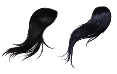 Photorealistic photograph of straight black hair, on a transparent background
