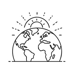 planet earth in sunrise icon, planet earth in sunrise line art - simple line art of planet earth in sunrise, perfect for planet earth in sunrise logos and icons