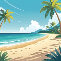 Obraz premium Relaxing tropical beach scene illustration