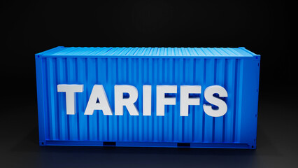 Tariffs Concept on Shipping Container &ndash; 3D Illustration of Economic Trade Policy and Customs Duties on Black Background