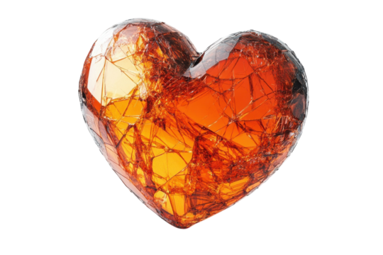 A shattered amber heart evokes feelings of heartbreak and loss a poignant image with deep on transparent background